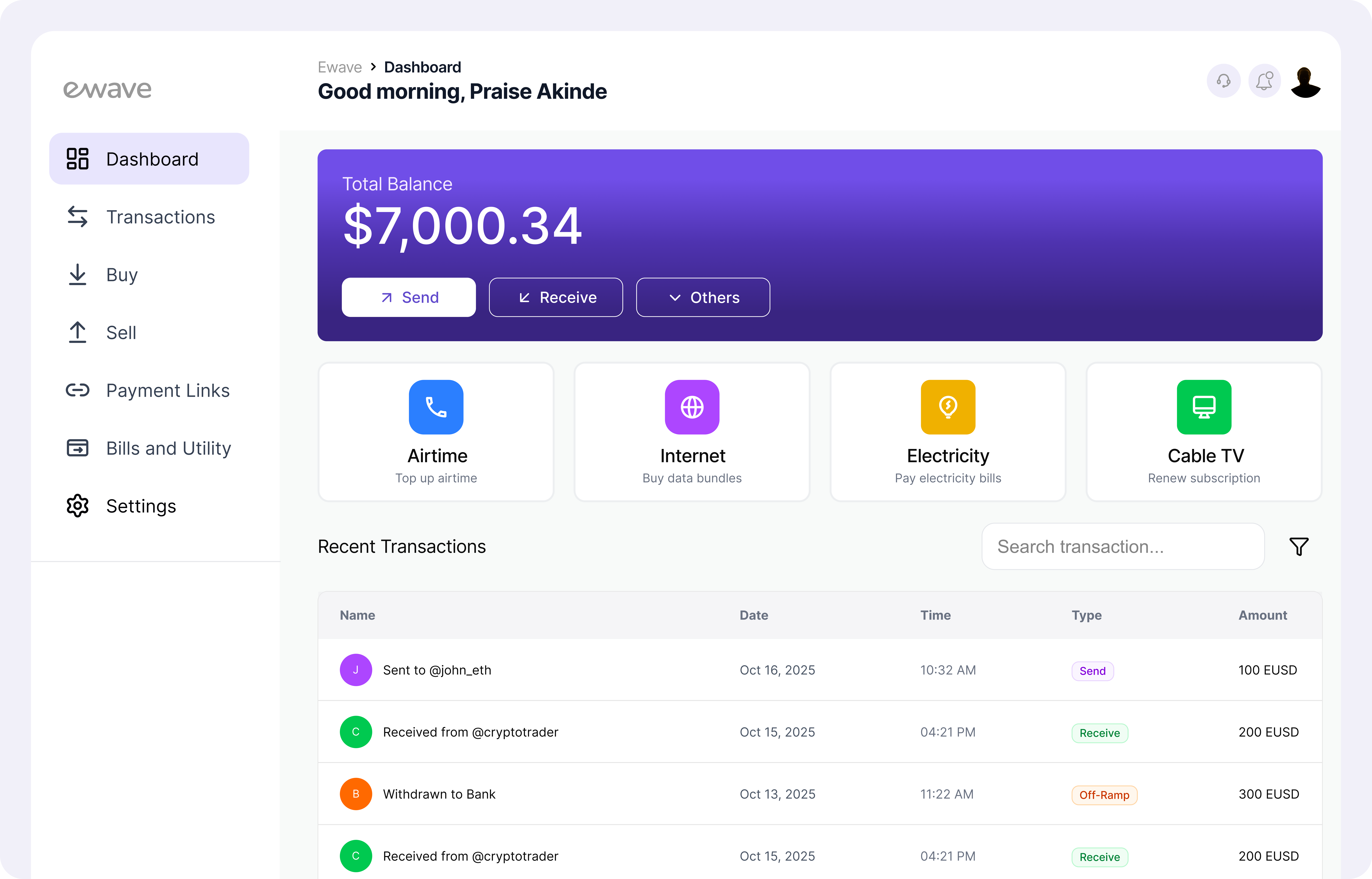 Ewave Dashboard